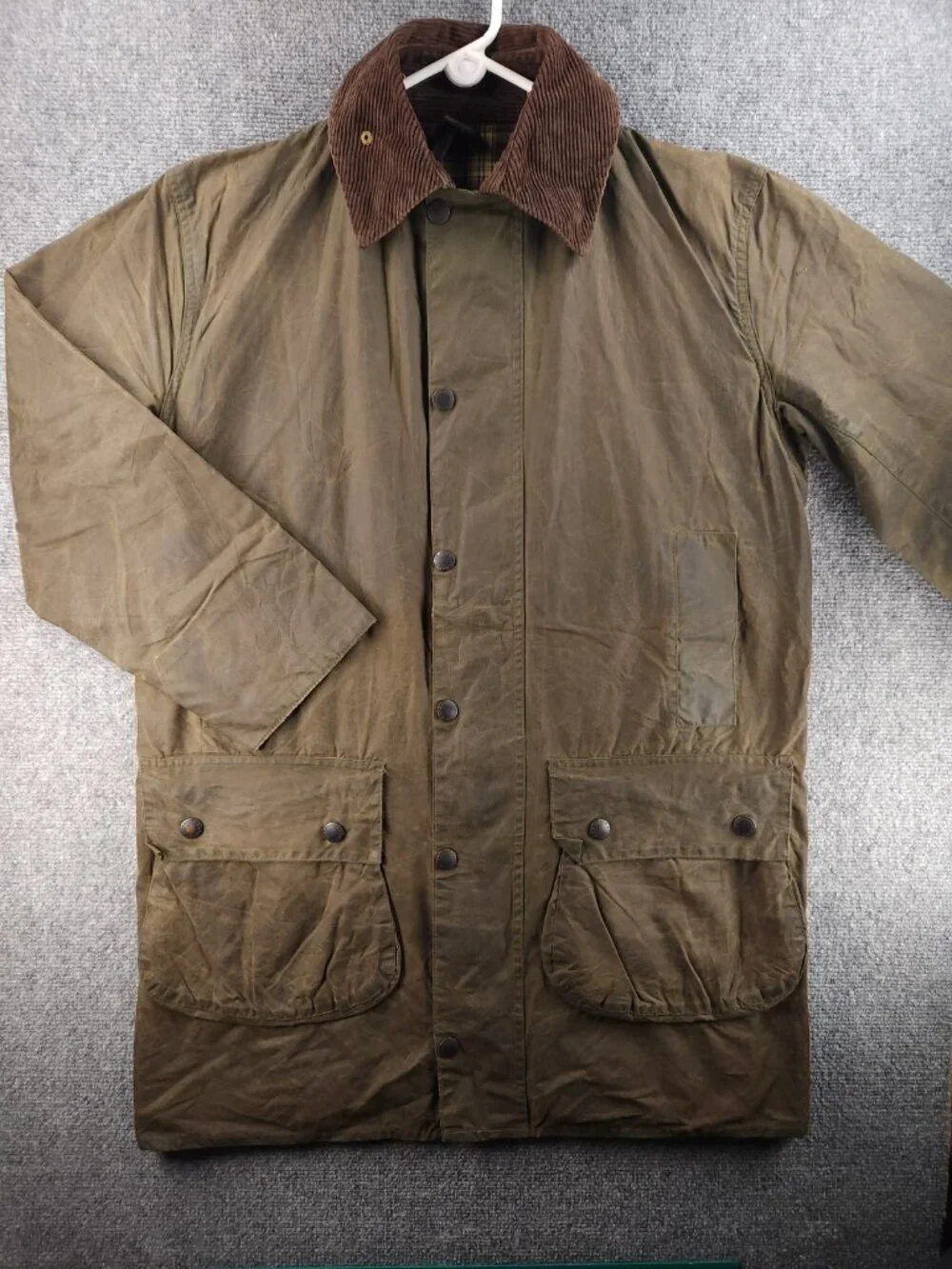 Barbour A200 Border Green Size 38 Wax Jacket Men Cotton Canvas Pockets Lined